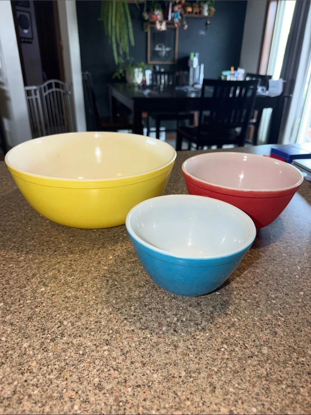 Pyrex Yellow, Red & Blue Mixing Bowl Set - vintage